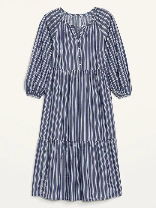 Image of Striped Button-Front All-Day Midi Swing Dress for Women