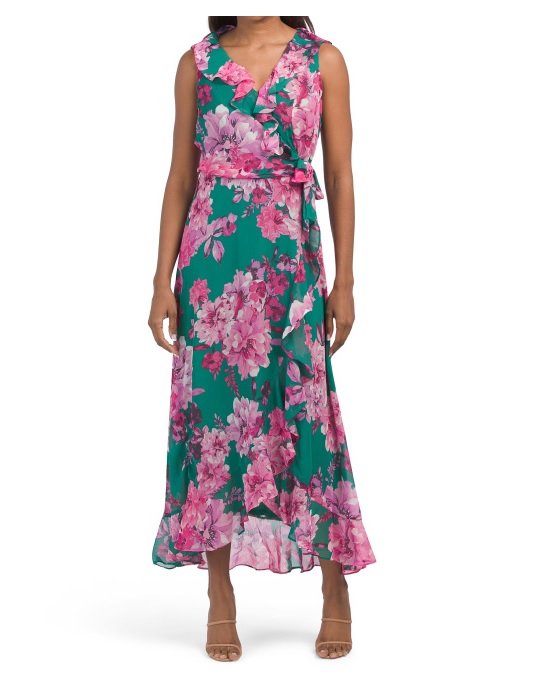 Image of Side Tie Floral Ruffle Wrap Dress