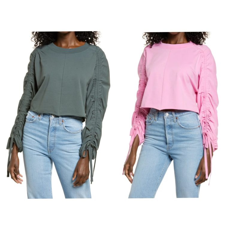 Image of Up to 59% Off Ruched Sleeve Sweatshirt