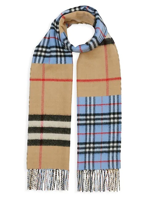 Image of Contrast Check Cashmere Merino Wool Jacquard Scarf