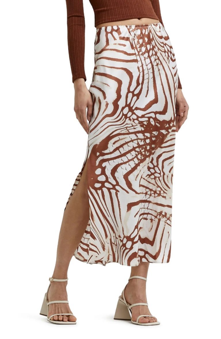 Image of Abstract Print Bias Cut Midi Skirt