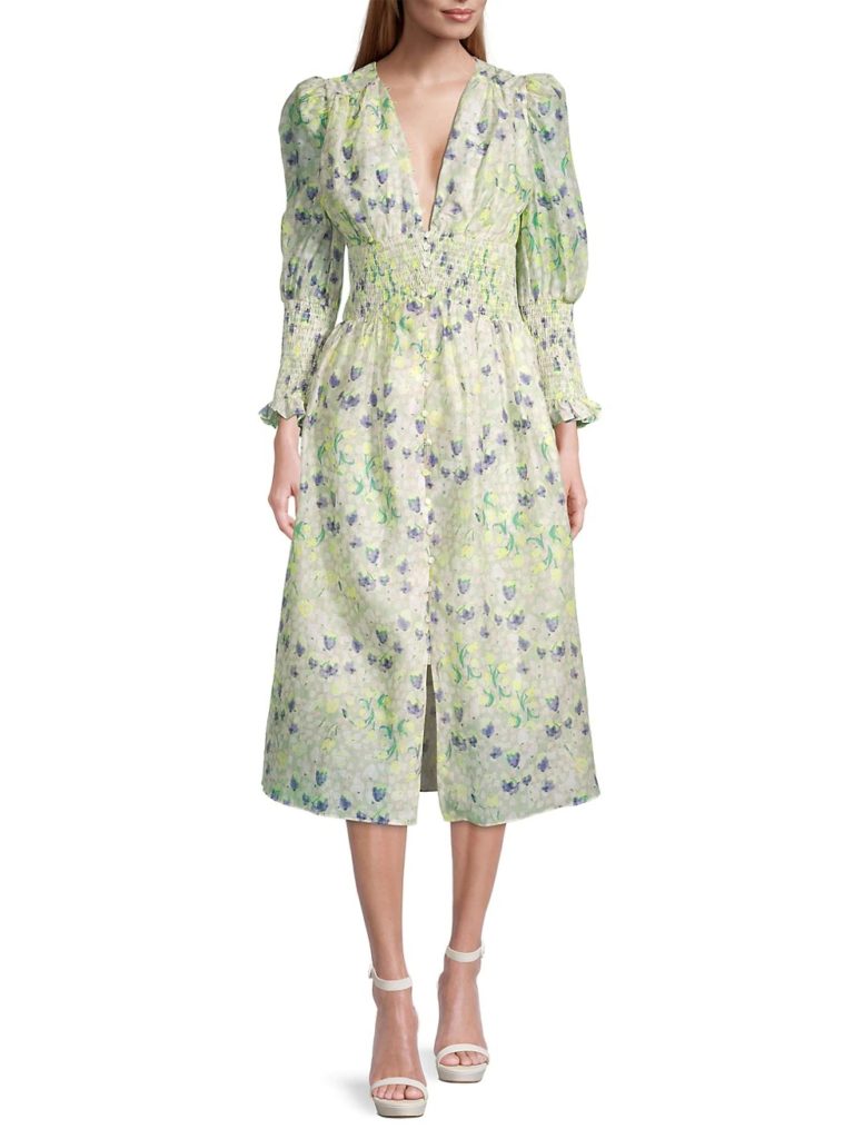 Image of Matria Smocked Floral Midi-Dress