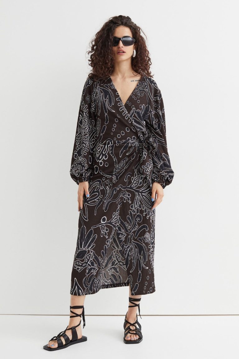 Image of Patterned Wrap-front Dress