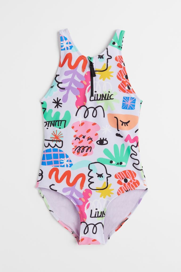 Image of Patterned Swimsuit with Zipper