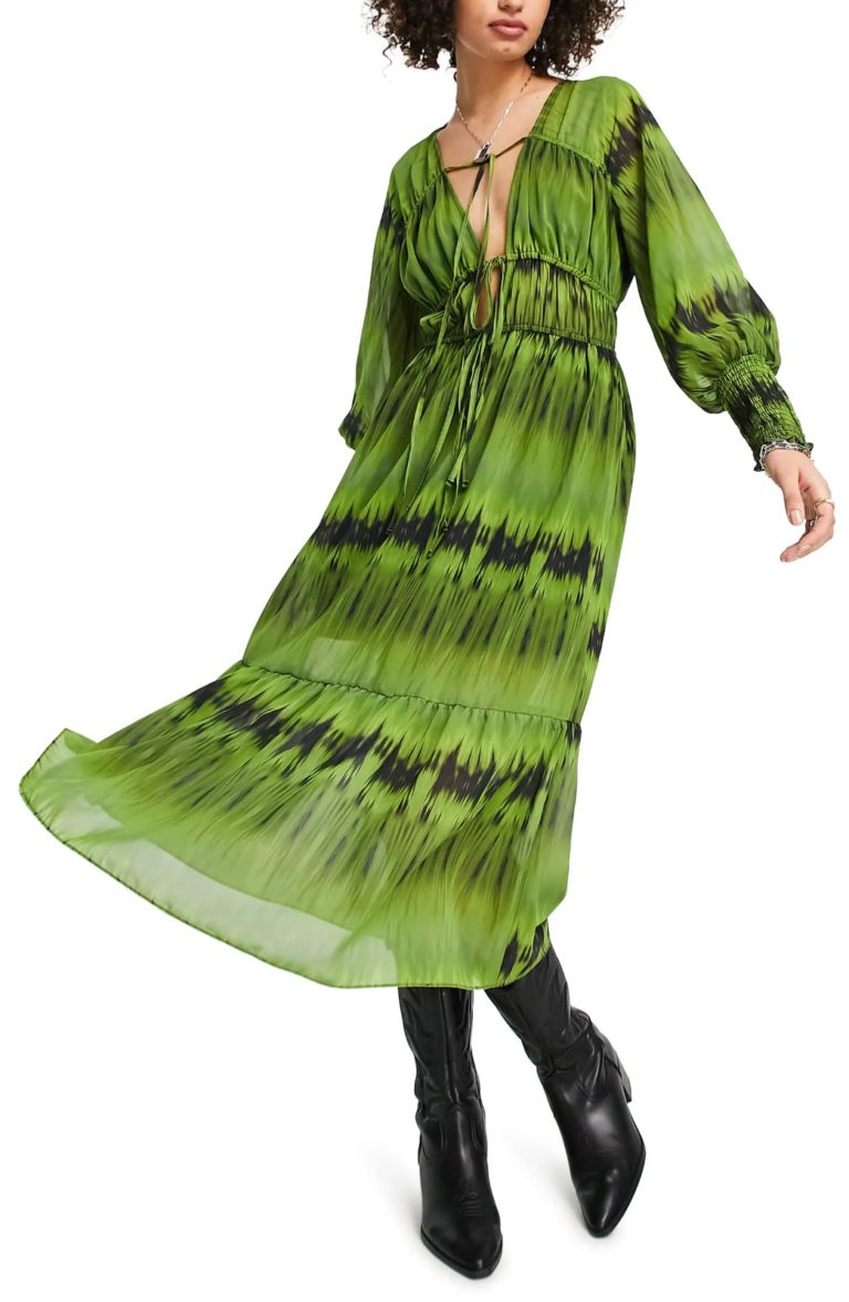 Image of Tie Dye Long Sleeve Tiered Midi Dress