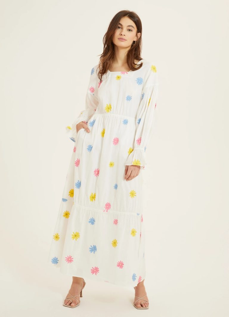 Image of Embroidered Tiered Long Sleeve Maxi Dress