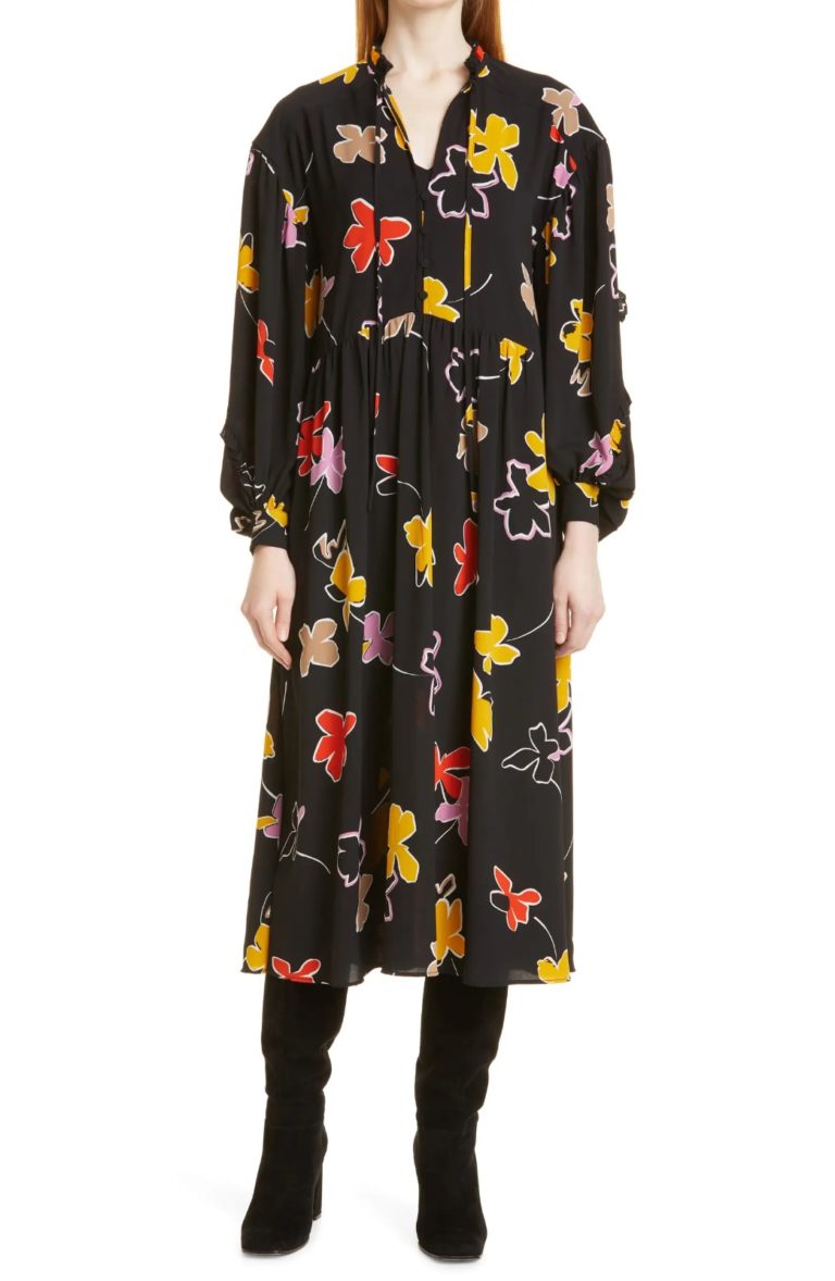 Image of Yviee Chuck Ruffle Long Sleeve Floral Midi Dress