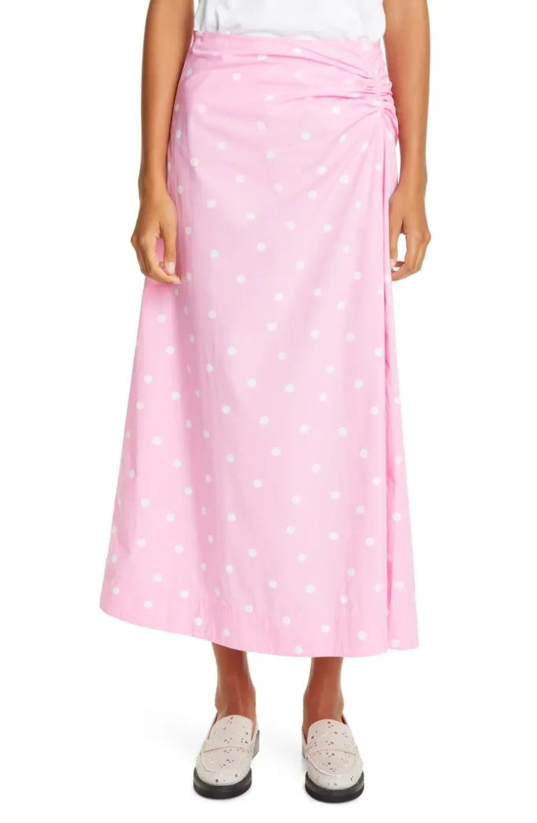 Image of Polka Dot Print Organic Cotton Midi Skirt