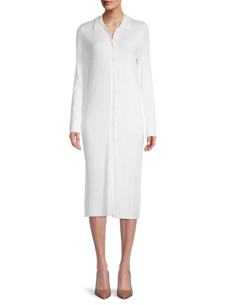 Image of Button-Front Ribbed Dress