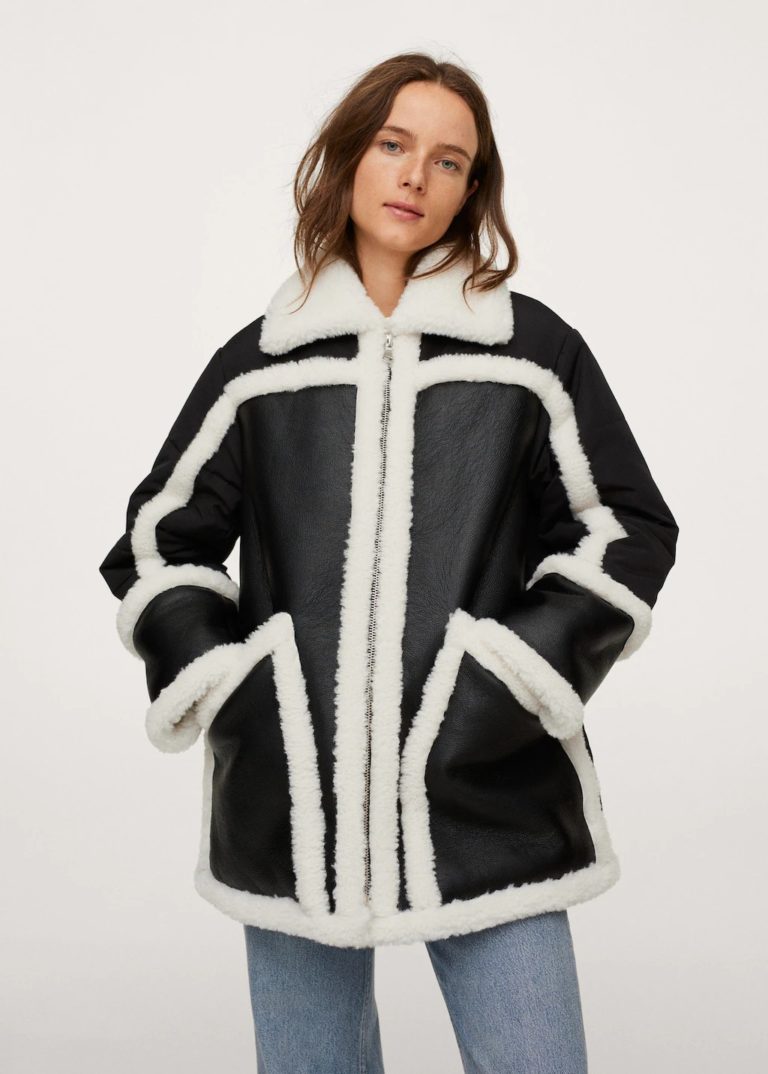 Image of Faux-shearling leather-effect coat