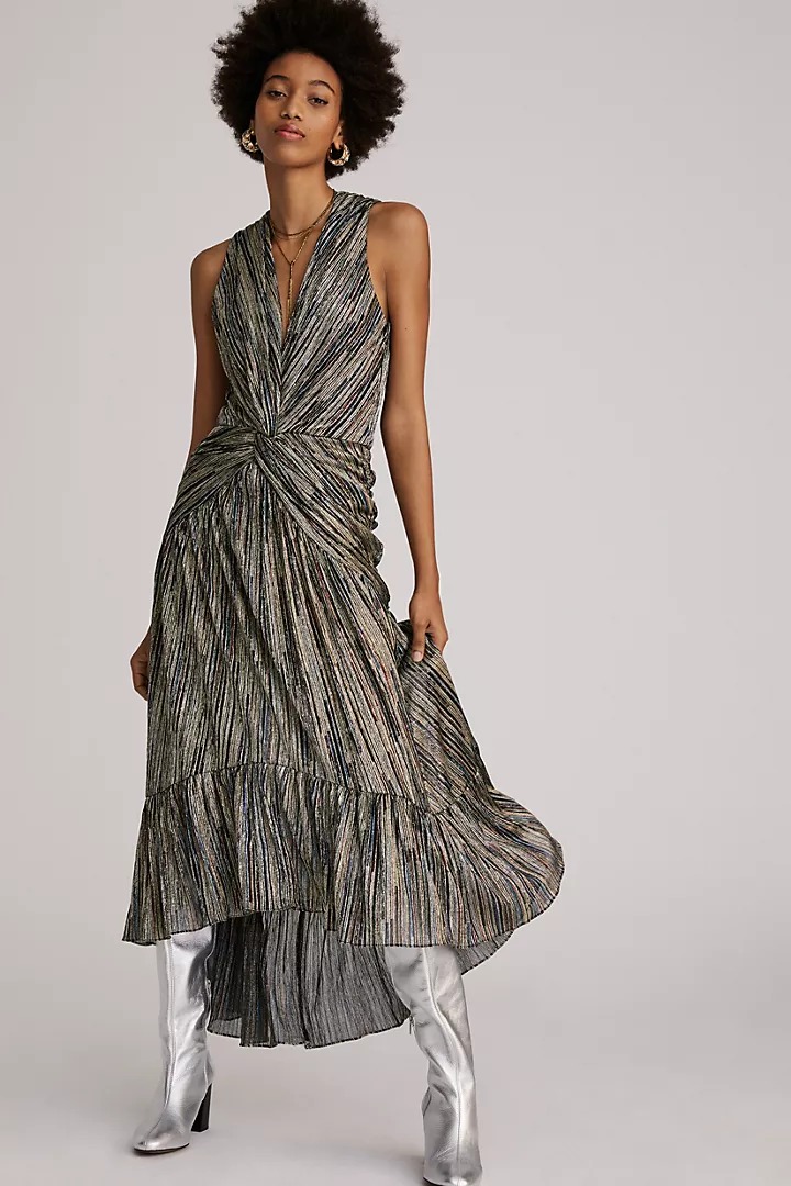Image of Metallic High-Low Midi Dress