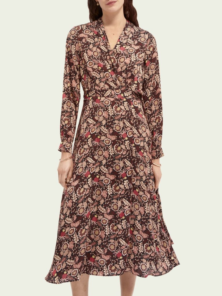 Image of Floral print belted midi wrap dress