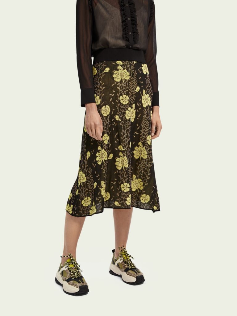 Image of Knitted jacquard pattern midi skirt