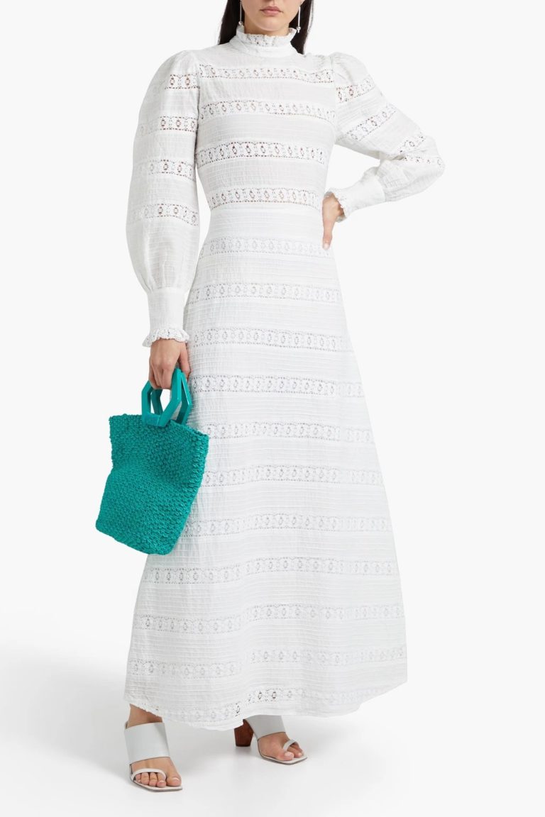 Image of Aramande lace-trimmed pintucked cotton maxi dress