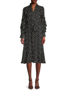 Floral-Print Ruffle Belted Dress