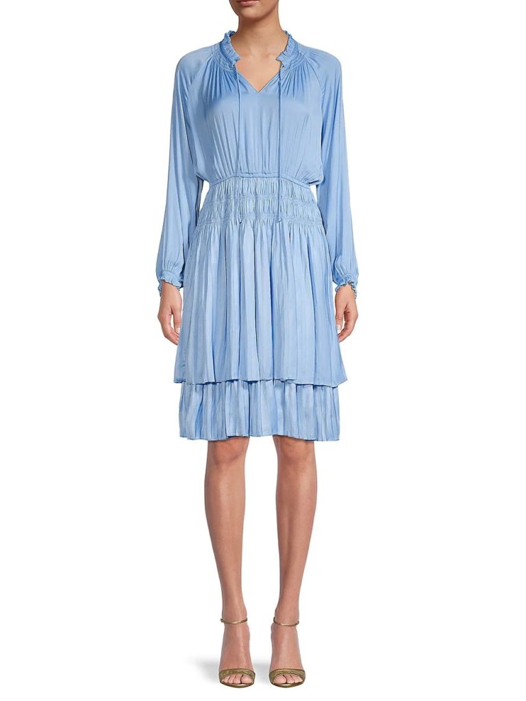 Image of Tie-Front Pleated Dress 40 inches