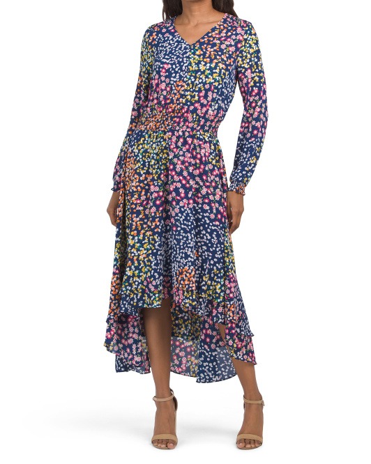 Image of Printed Smocked Hi-low Tiered Maxi Dress