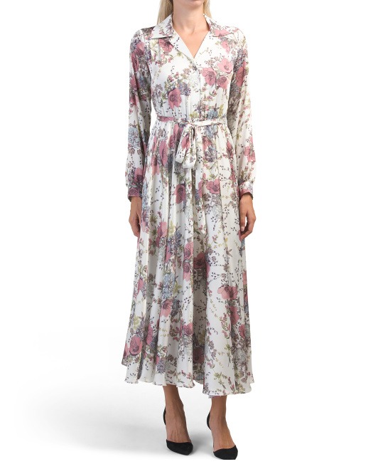 Image of Long Sleeve Half Button Down Collared Maxi Dress