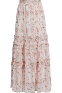 Liu tiered ruffled floral-print silk-voile maxi skirt
