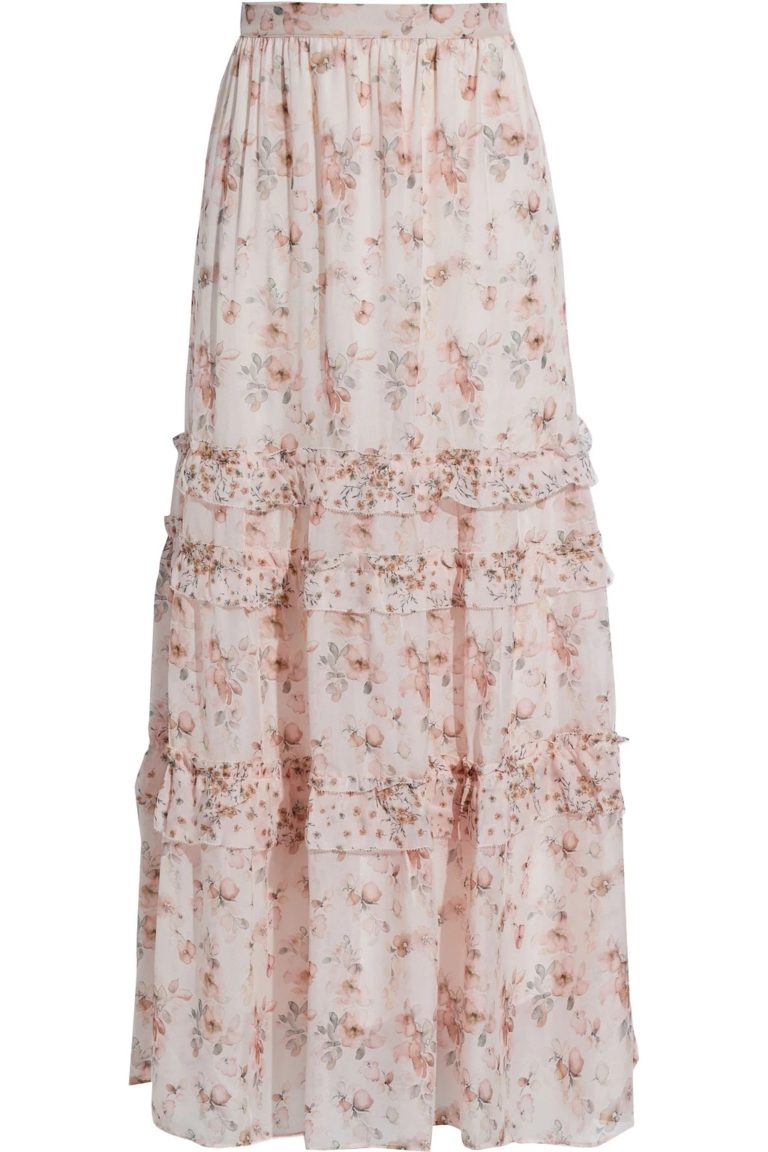 Image of Liu tiered ruffled floral-print silk-voile maxi skirt