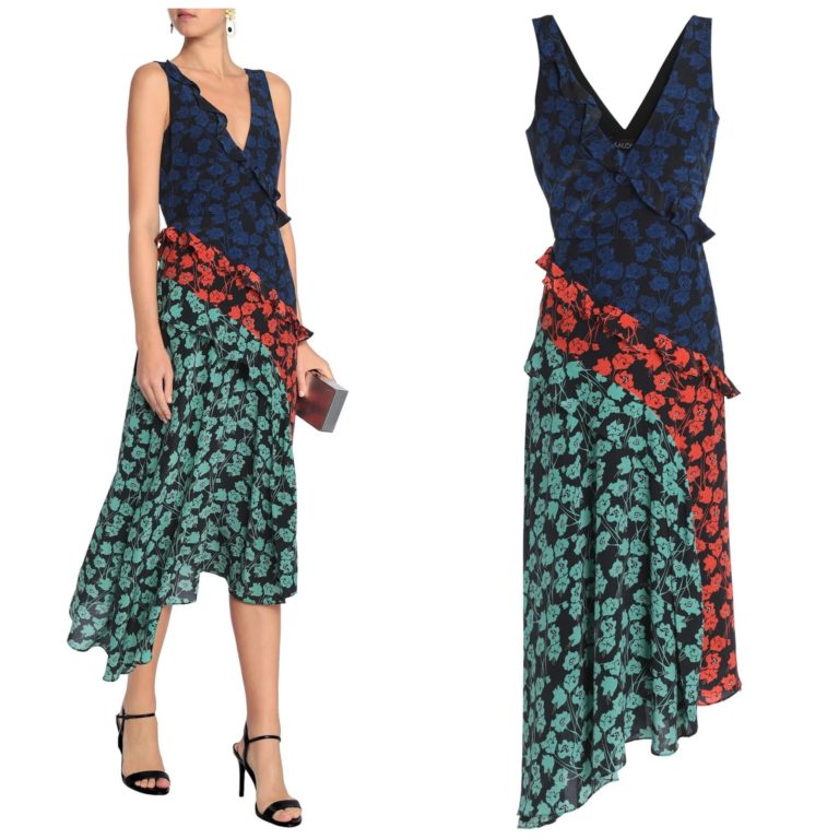 Image of Floral-print ruffle-trimmed silk crepe de chine dress