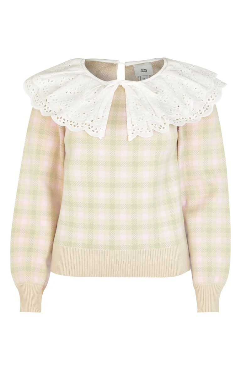 Image of Broderie Collar Check Sweater