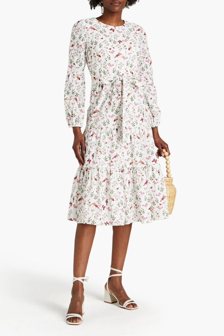 Image of Floral-print broderie anglaise cotton midi dress