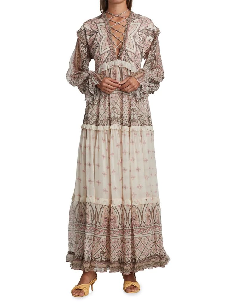 Image of Noor Printed Lace-Up Maxi Dress