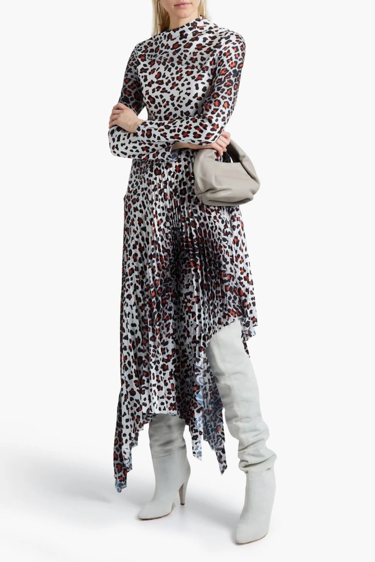 Image of Pleated leopard-print satin-crepe dress
