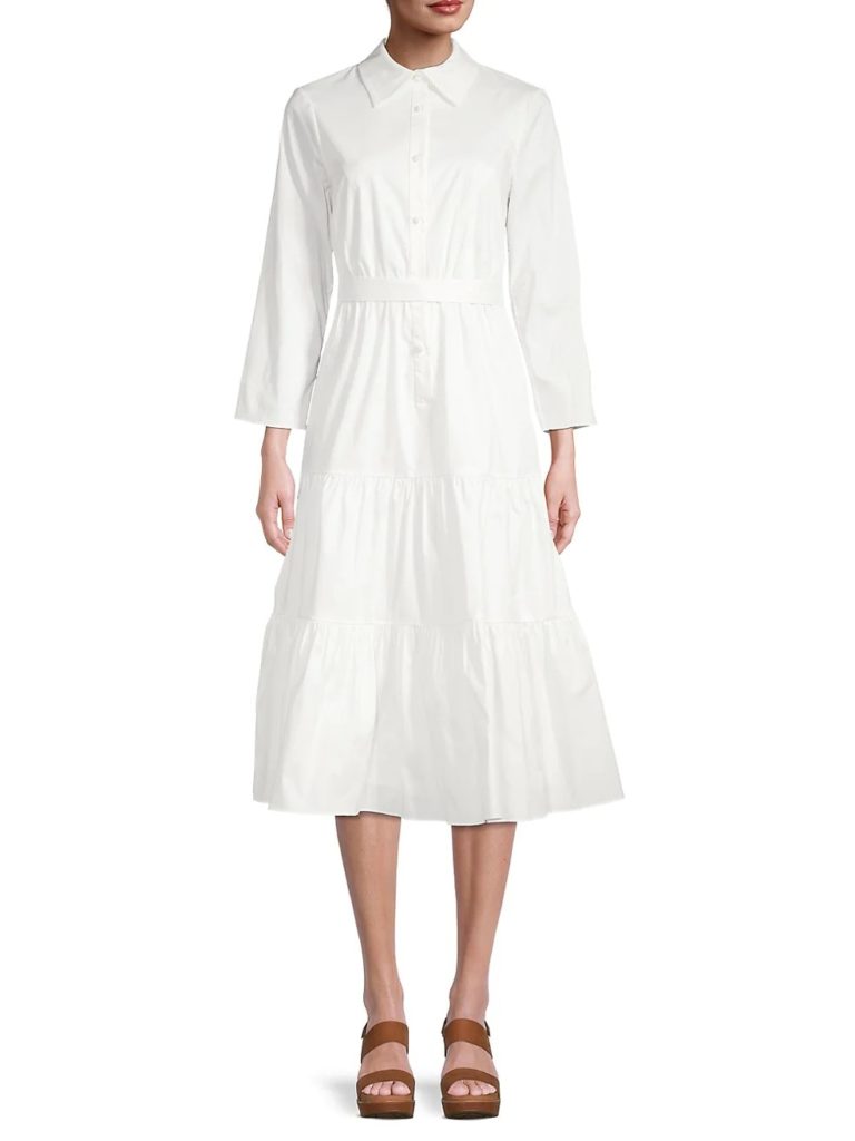 Image of Belted Tiered Midi Shirtdress