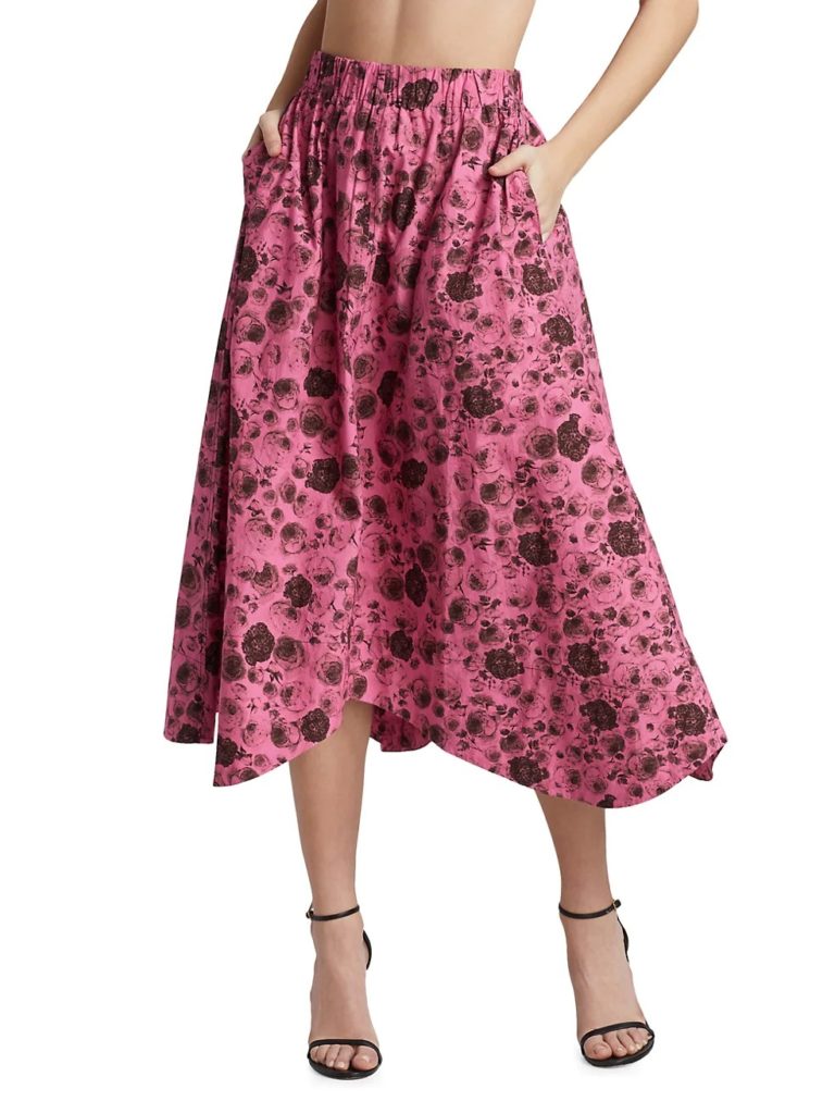 Image of Floral-Print Cotton Poplin Skirt