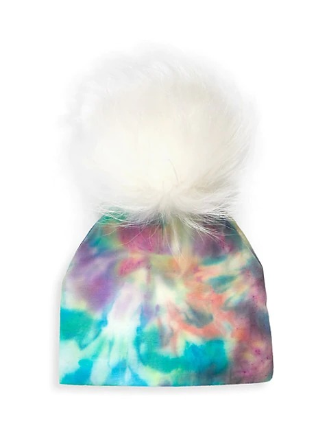 Image of Kid's Tie Dye Fox Fur Pom Hat