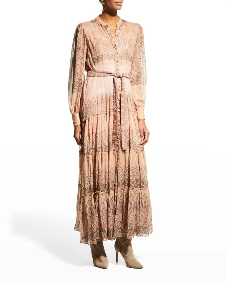Image of Long Belted Georgette Shirtdress