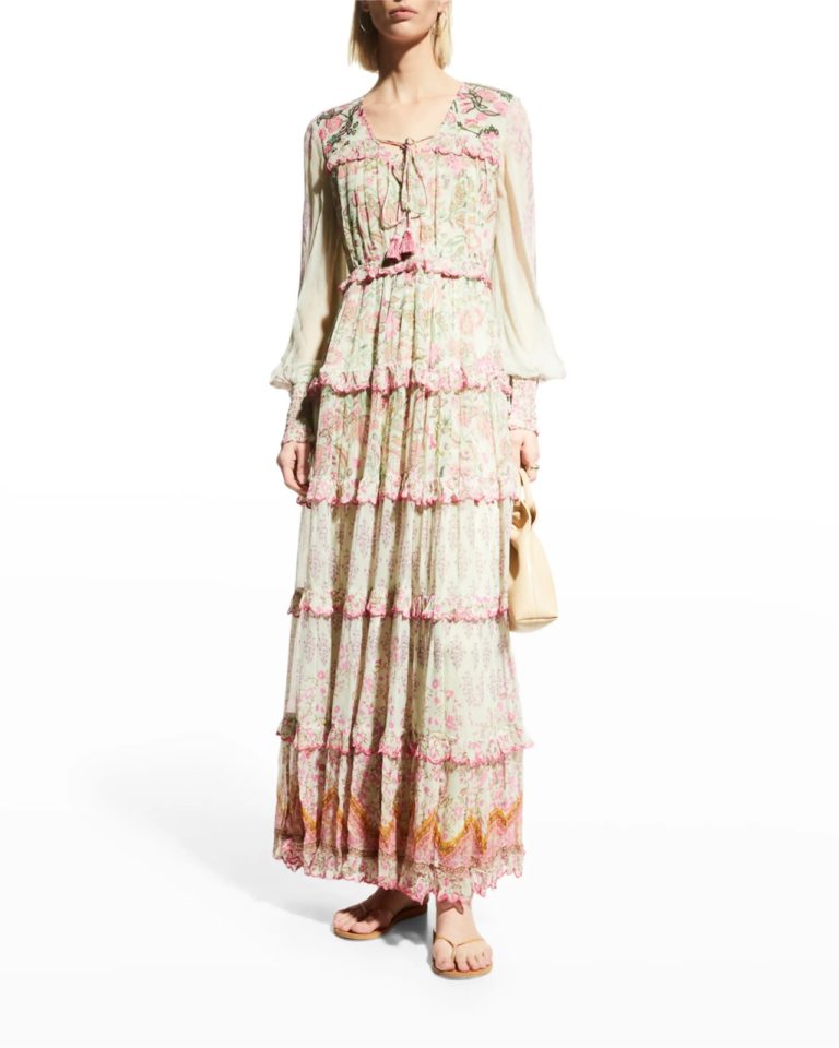 Image of Long Tiered Floral Tassel Dress