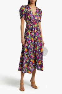 Lea button-embellished floral-print silk-satin jacquard midi dressp
