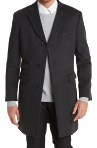 Pond Black Charcoal Herringbone Pattern Wool Blend Coat
