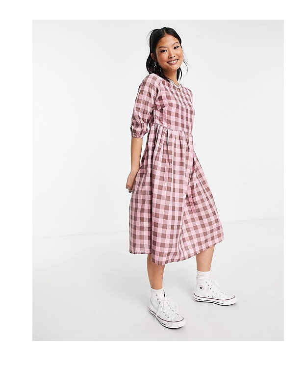 Image of oversized check midi dress in pink gingham