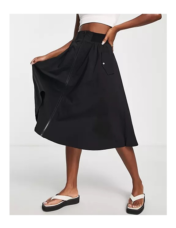 Image of Zip front midi skirt in black