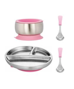 Toddler's Stainless Steel Plate, Bowl & Spoon Setp