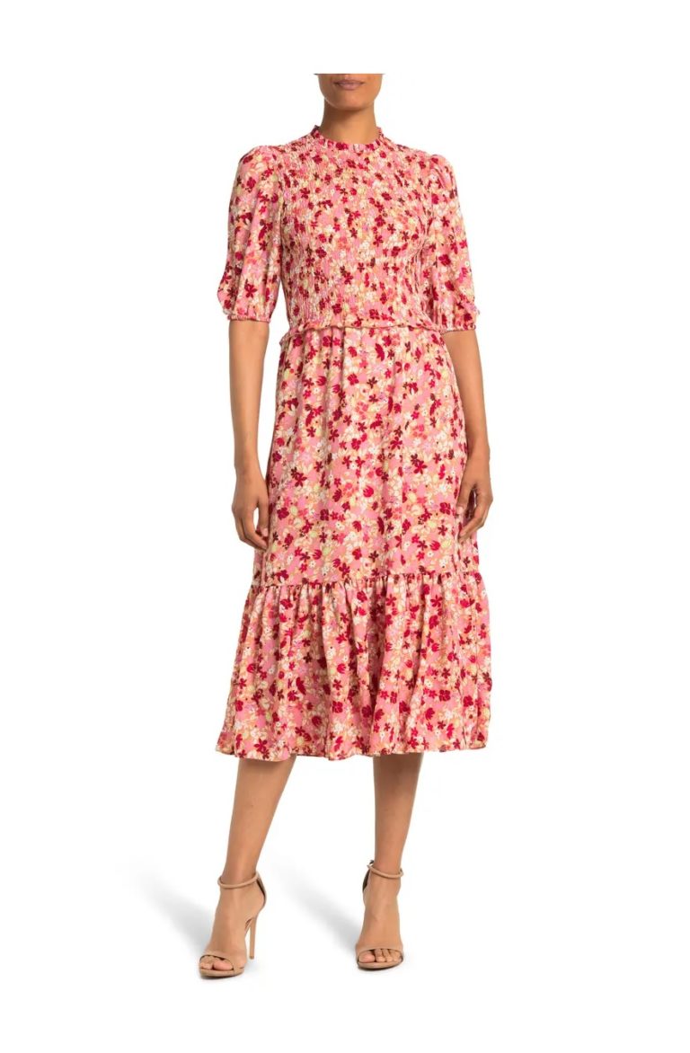 Image of Smocked Floral Printed Midi Dress