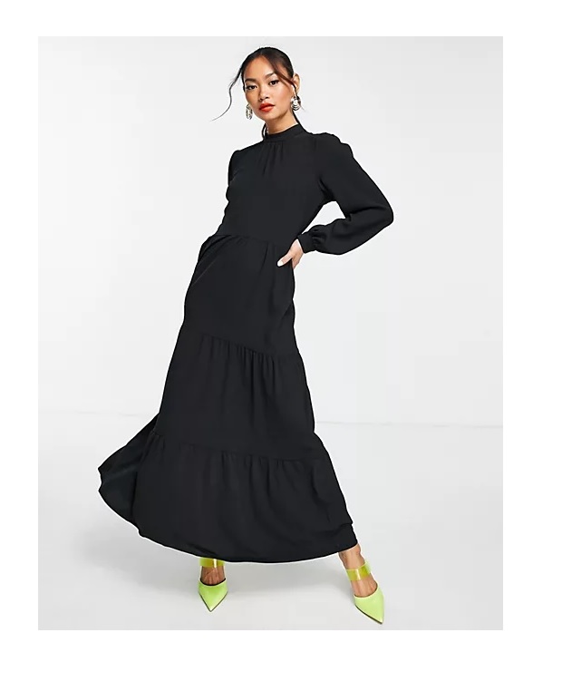 Image of high neck maxi dress in black
