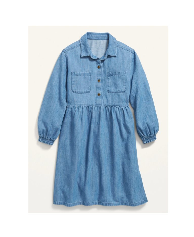 Image of Medium-Wash Jean Shirt Dress for Girls