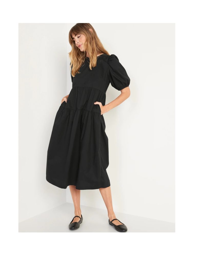 Image of Puff-Sleeve All-Day Midi Swing Dress for Women