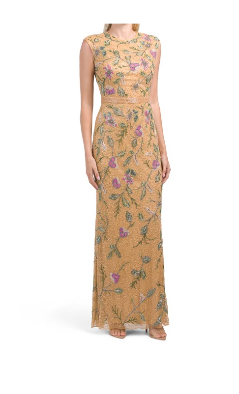 Image of High Neck Floral And Vine Embellished Gown
