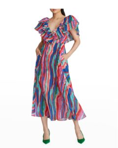 Luisa Pleated Multicolor Midi Dress