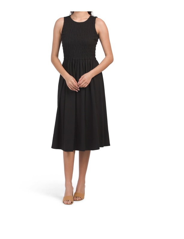 Image of Sleeveless Smocked Top Knit Midi Dress