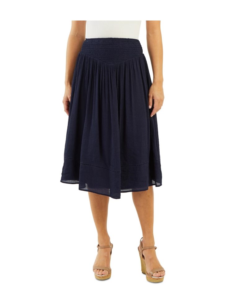 Image of Juniors' Smocked-Waist Midi Skirt