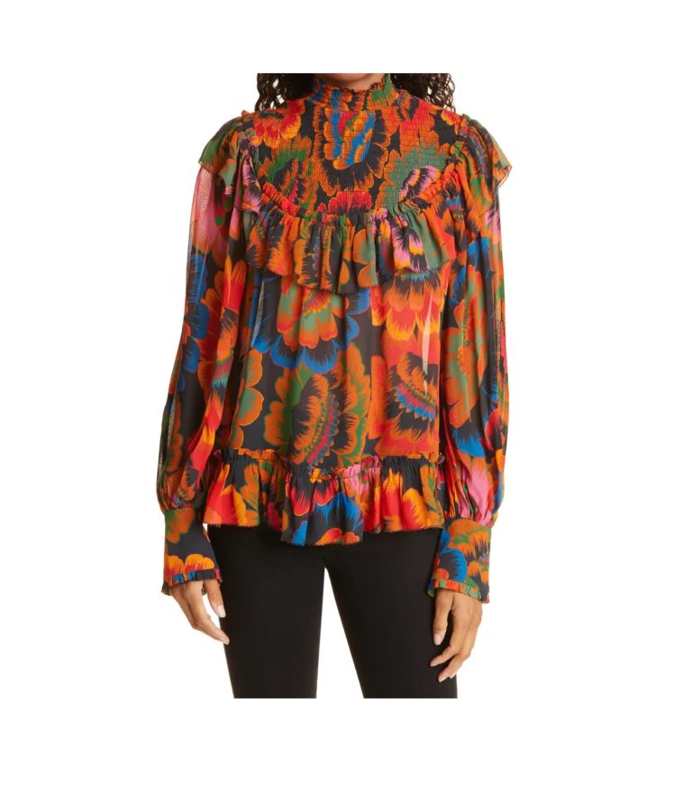 Image of Colorful Flowers Smocked Blouse