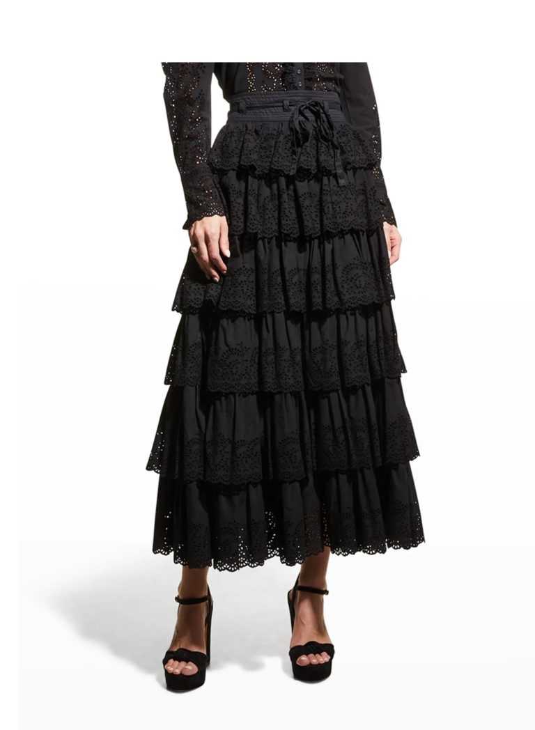 Image of Oriana Long Tiered Lace Skirt