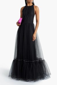 Tiered sequin-trimmed tulle gownp